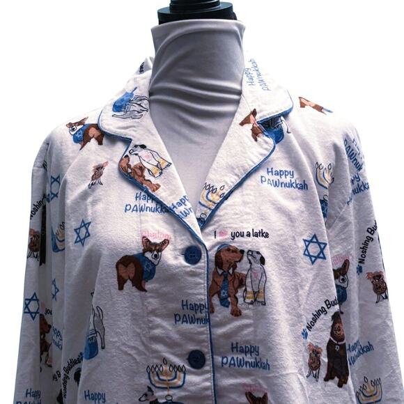 P.J. Salvage Loungewear Flannels Pajama Pj Set Happy Pawnukkah Print Size Medium - Picture 4 of 13